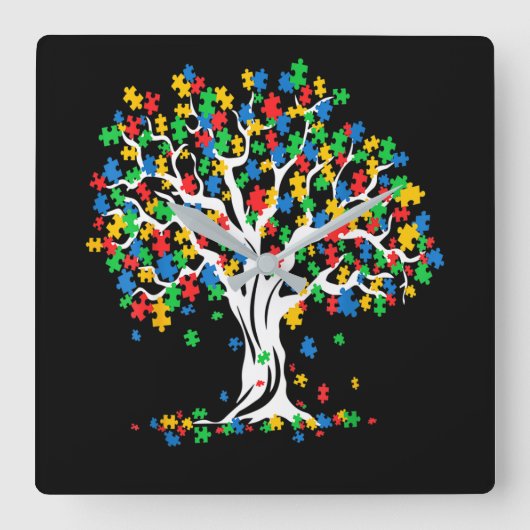 Tree Of Life Autism Awareness Month Vierkante Klok (Voorkant)
