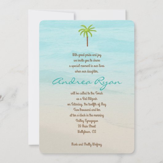 TREE OF LIFE BEACH BAR BAT MITZVAH UITNODIGING (Achterkant)