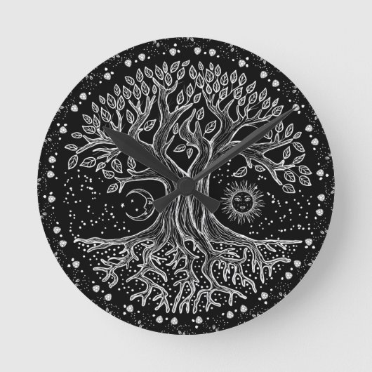 Tree of Life - black and white Ronde Klok (Voorkant)
