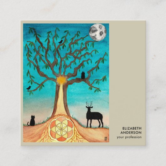 Tree of Life Connect met ons sociale media QR-code Vierkante Visitekaartje (Voorkant)