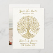 Tree of Life Cream & Gold Celtic Save the Date Kaart (Voorkant / Achterkant)