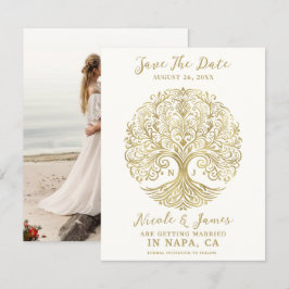 Tree of Life Cream & Gold Celtic Save the Date Kaart