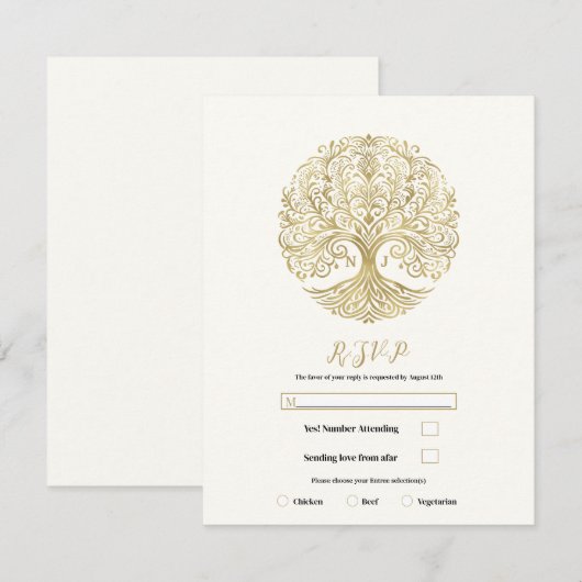 Tree of Life Cream Goud Keltische Bruiloft RSVP Kaart (Voorkant / Achterkant)