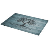Tree of Life Family Glass Cutting Board on Blue Snijplank (Hoek)