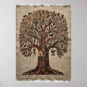 Tree of Life Folk Art Poster Kalamkari Boho Muur