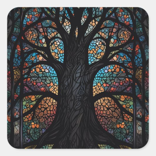 Tree of Life Glas in lood Mozaïekkunst Vierkante Sticker (Voorkant)