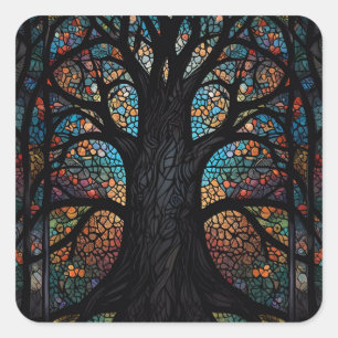 Tree of Life Glas in lood Mozaïekkunst Vierkante Sticker