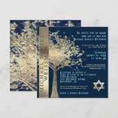 Tree of Life Gold and Navy Blue Bar Mitzvah Kaart (Voorkant / Achterkant)