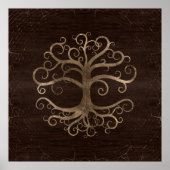 Tree of life Gold on Wooden Texture Poster (Voorkant)