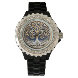Tree of Life Goud Wit Marine Blauw Horloge