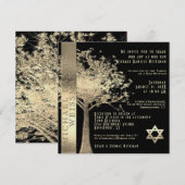 Tree of Life Gouden en Zwarte Bar Mitzvah Kaart (Voorkant / Achterkant)