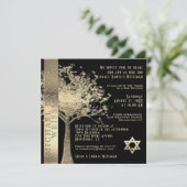 Tree of Life Gouden en Zwarte Bar Mitzvah Kaart (Staand voorkant)