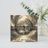Tree of Life Gouden en Zwarte Bar Mitzvah Kaart (Staand voorkant)