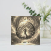 Tree of Life Gouden en Zwarte Bar Mitzvah Kaart (Staand voorkant)