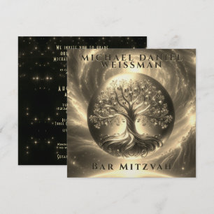 Tree of Life Gouden en Zwarte Bar Mitzvah Kaart
