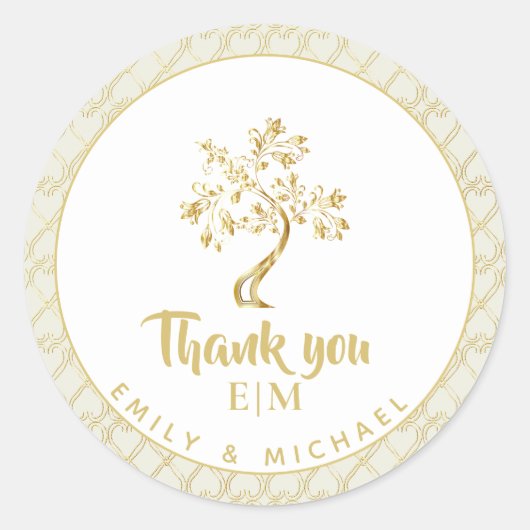 Tree of Life Goudfolie Bruiloft Baby Bar Vleermuis Ronde Sticker (Voorkant)