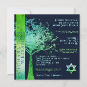 Tree of Life Green Blue Bar Mitswa Uitnodiging (Voorkant)