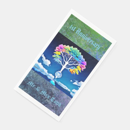 Tree of Life Groene Wolken 1e Jubileum Party Servet (Hoek)