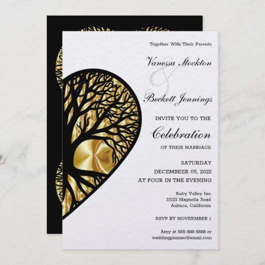 Tree of Life Heart Wedding Invitation Kaart (Voorkant / Achterkant)
