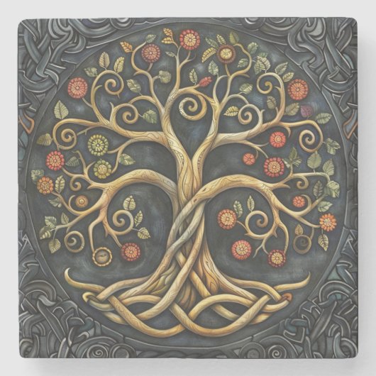 Tree of Life Keltisch stenen Onderzetter (Voorkant)