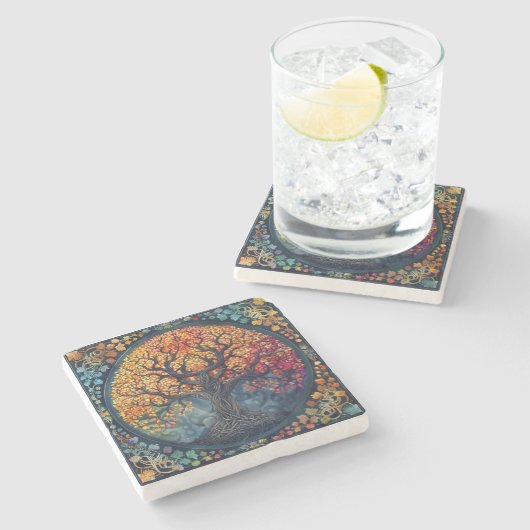 Tree of Life Keltisch stenen Onderzetter (Zijkant)