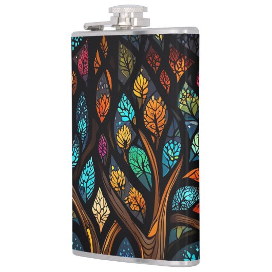 Tree of Life Mozaïek Gekleurde bladeren Glas in lo Heupfles (Links)