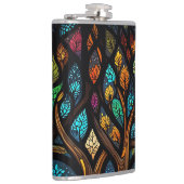 Tree of Life Mozaïek Gekleurde bladeren Glas in lo Heupfles (Rechts)