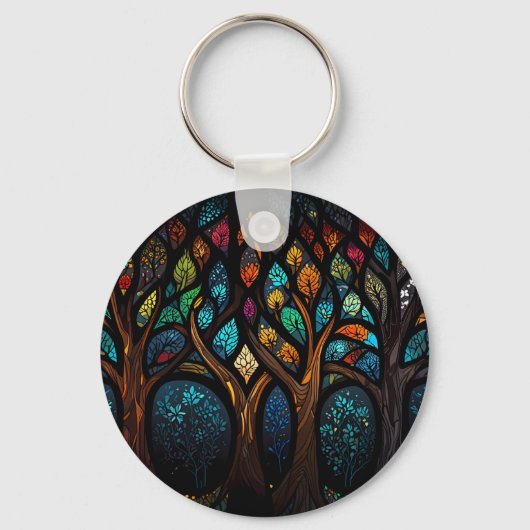 Tree of Life Mozaïek Gekleurde bladeren Glas in lo Sleutelhanger (Voorkant)