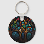 Tree of Life Mozaïek Gekleurde bladeren Glas in lo Sleutelhanger (Achterkant)