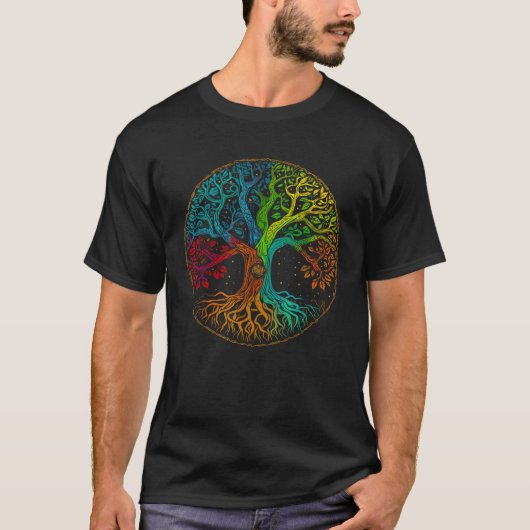 Tree of Life Natuur Art Psychedelic Outdoor Rainbo T-shirt (Voorkant)