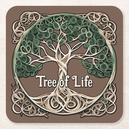 Tree of Life Papier Quilling Kartonnen Onderzetters (Voorkant)