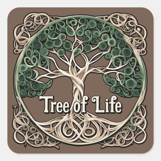 Tree of Life Papier Quilling Vierkante Sticker (Voorkant)