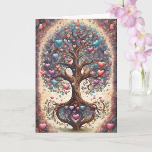 Tree of Life Pastel Hearts Valentine's Day Kaart (Orchidee)