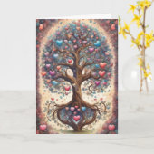 Tree of Life Pastel Hearts Valentine's Day Kaart (Gele Bloem)