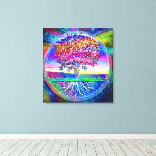 Tree of Life Rainbow Canvas Afdruk (Insitu (Houten vloer))