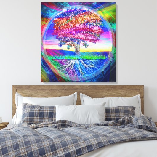 Tree of Life Rainbow Canvas Afdruk (Insitu (Slaapkamer))