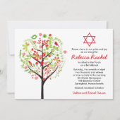 Tree of Life Red Green Bat Mitswa Uitnodiging (Voorkant)