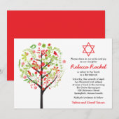 Tree of Life Red Green Bat Mitswa Uitnodiging (Voorkant / Achterkant)