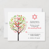Tree of Life Red Green Bat Mitzvah RSVP Reply Kaar Kaart (Voorkant)