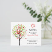 Tree of Life Red Green Bat Mitzvah RSVP Reply Kaar Kaart (Staand voorkant)
