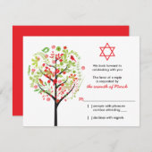 Tree of Life Red Green Bat Mitzvah RSVP Reply Kaar Kaart (Voorkant / Achterkant)
