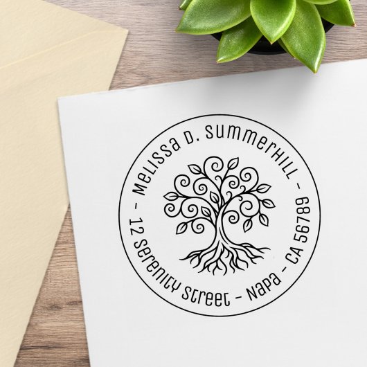 Tree of Life Round Address Rubberstempel
