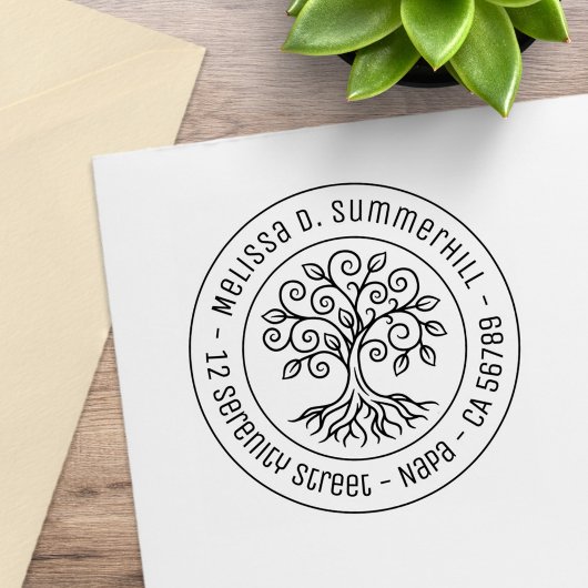 Tree of Life Round Address V2 Rubberstempel