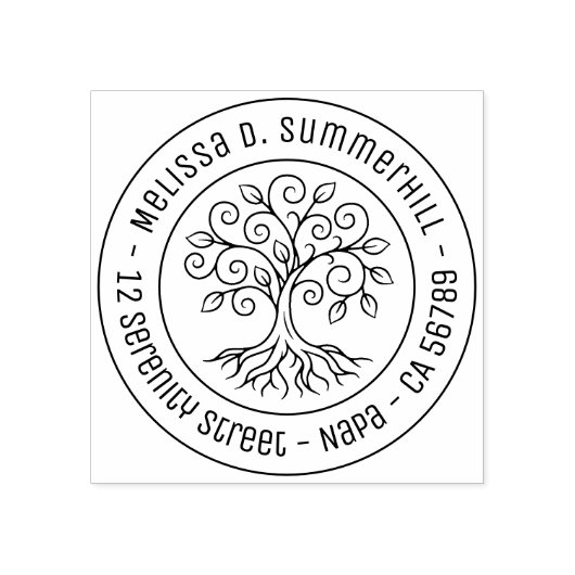 Tree of Life Round Address V2 Rubberstempel (Afrduk)