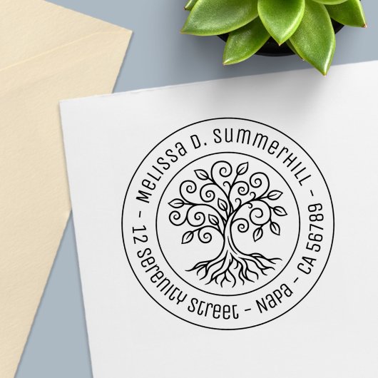 Tree of Life Round Address V2 Zelfinktende Stempel