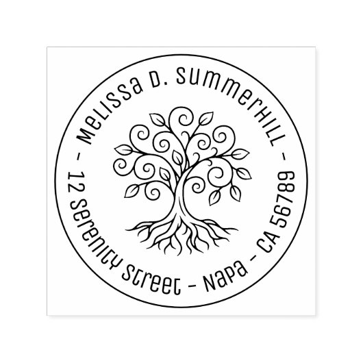 Tree of Life Round Address Zelfinktende Stempel (Design)