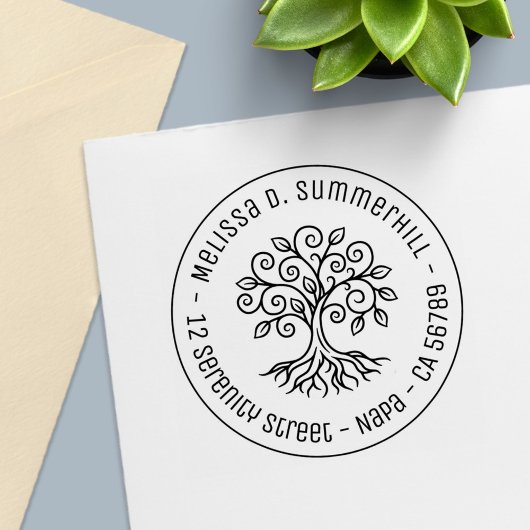 Tree of Life Round Address Zelfinktende Stempel