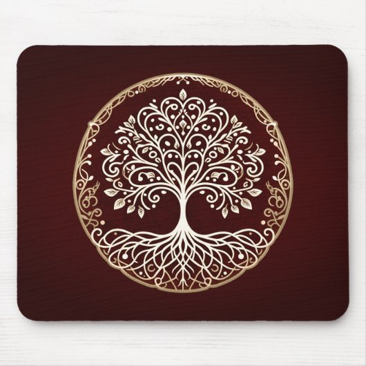Tree of Life Rustiek Donkerrood Celtic Muismat (Voorkant)