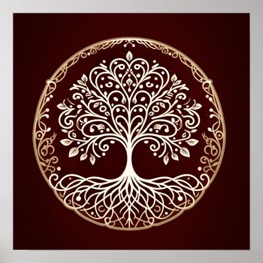 Tree of Life Rustiek Donkerrood Celtic Poster (Voorkant)
