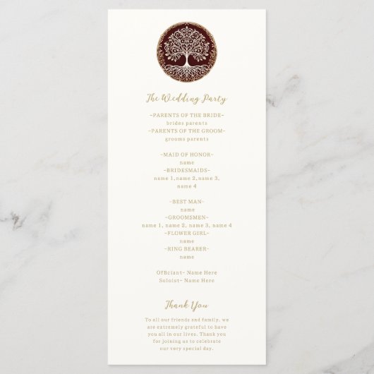 Tree of Life Rustiek Donkerrood Keltisch Programma Programmakaart (Achterkant)